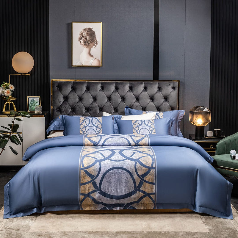 Astrid Space Blue Egyptian Cotton Duvet Cover Set