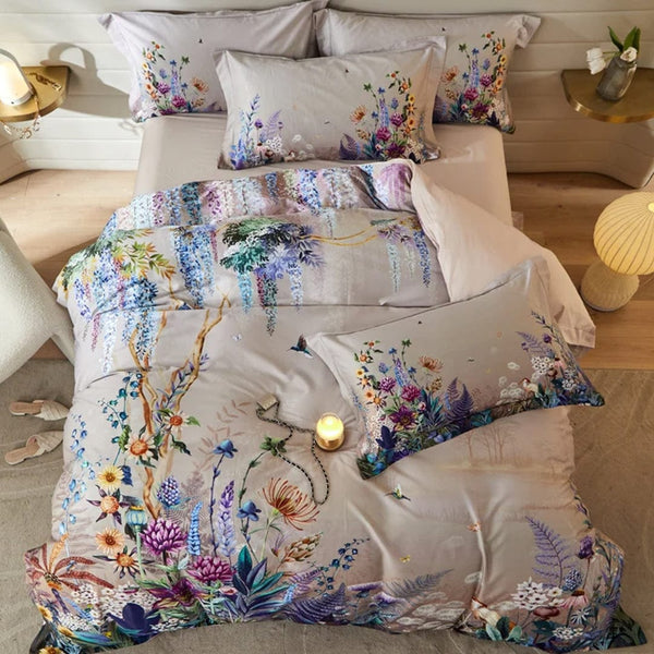 Luxury Flowers Print Duvet Cover & Sheet Set (Egyptian Cotton)