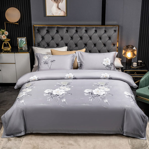 Astrid Space Gray Egyptian Cotton Duvet Cover & Sheet Set