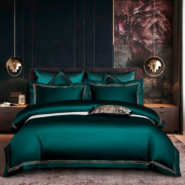 Marina Deep Green Duvet Cover & Sheet Set | 100% Giza Egyptian Cotton