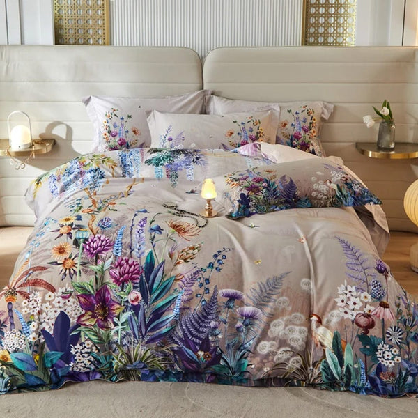 Luxury Flowers Print Duvet Cover & Sheet Set (Egyptian Cotton)