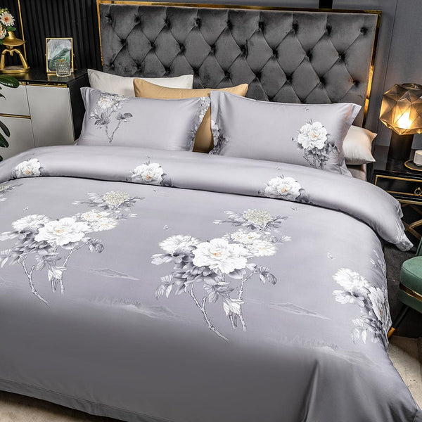 Astrid Space Gray Egyptian Cotton Duvet Cover & Sheet Set