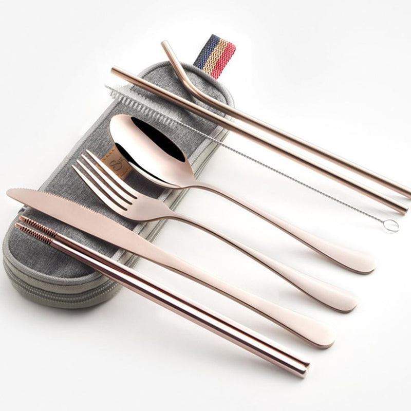 Portable Flatware Set with Metal Straw