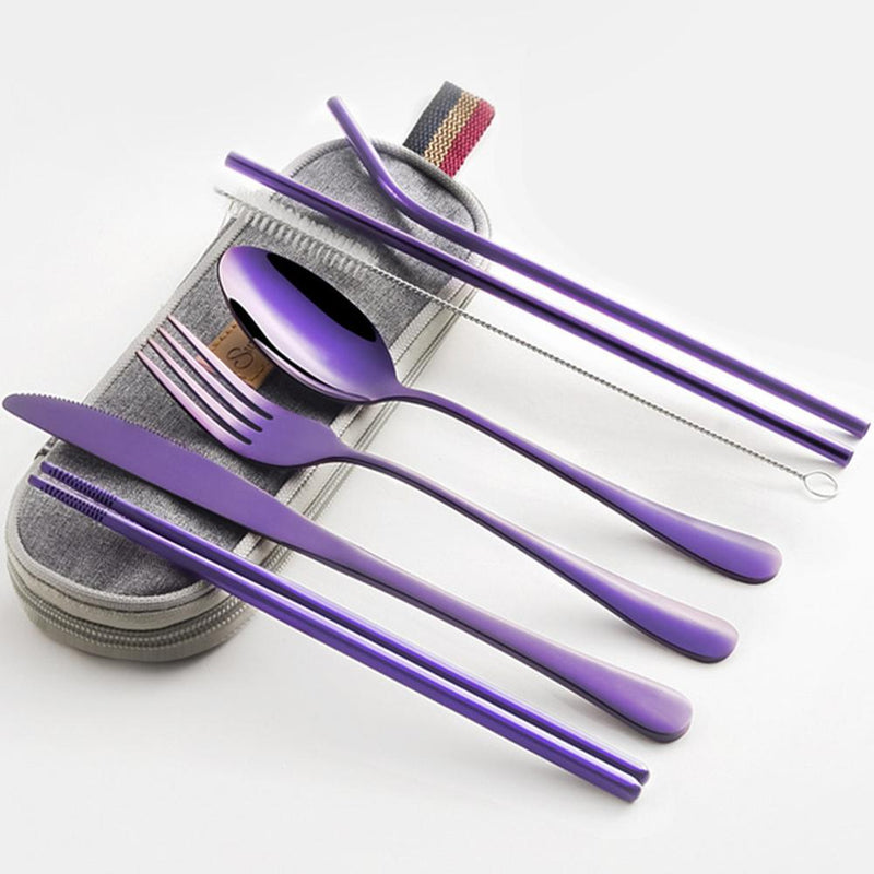 Portable Flatware Set with Metal Straw