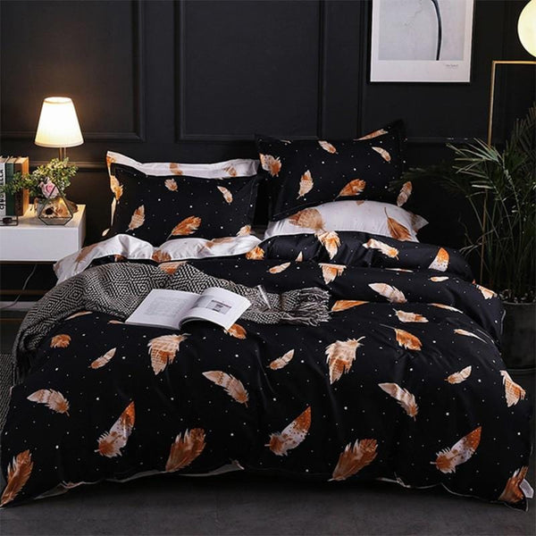 Black Feather Duvet Cover & Bed Sheet Set