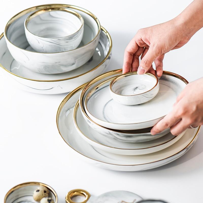 Marble & Rim Gold Plates & Bowls