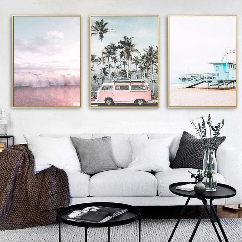 Beach Pink Bus Wall Art